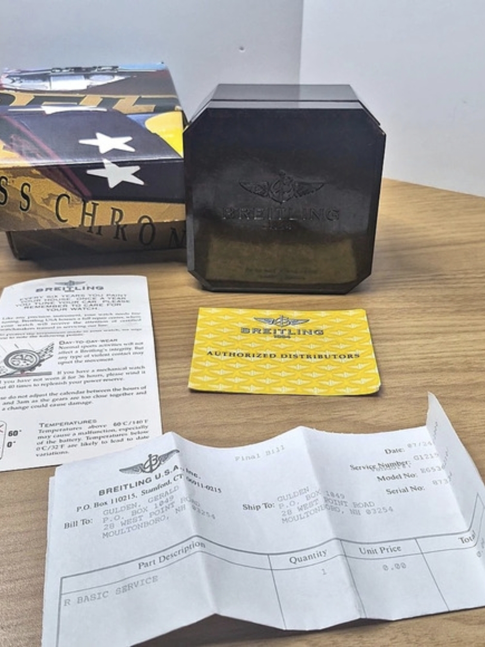 Breitling Bakelite Box Set Outer Papers & Titanium Link E65360 READ